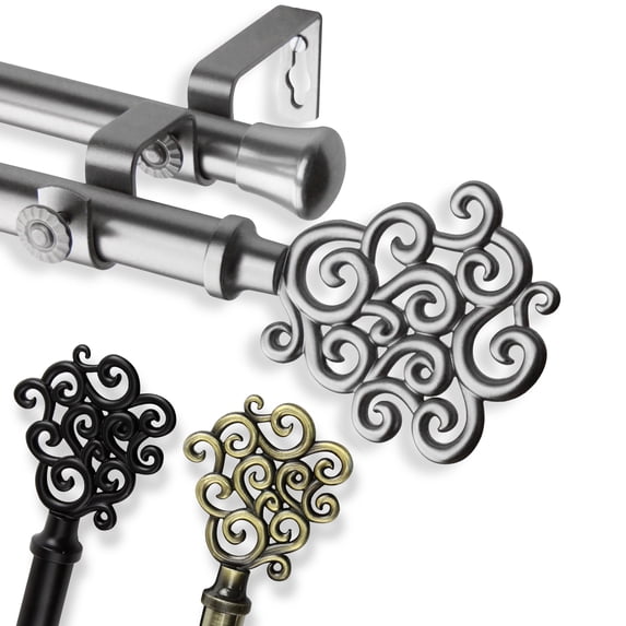 Fabritio Double 13/16 inch dia. Curtain Rod 120-170" - Satin Nickel