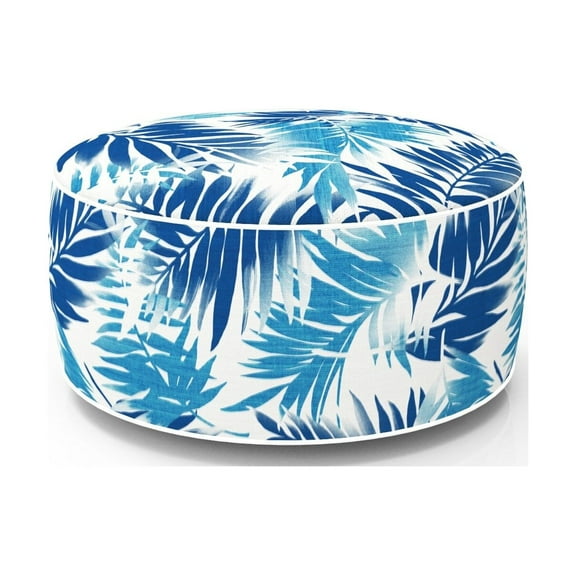 Fabritones Inflatable Footstool Ottoman Blue Leaves Round 21x9 Inch Patio Foot Stools and Ottomans Portable Footrest Used for Outdoor Camping Home Yoga Foot Rest