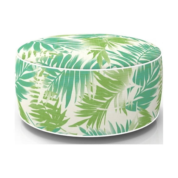 Fabritones Inflatable Footstool Ottoman Green Leaves Round 21x9 Inch Patio Foot Stools and Ottomans Portable Footrest Used for Outdoor Camping Home Yoga Foot Rest