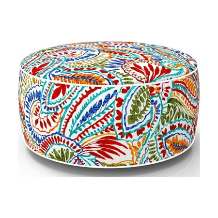 Fabritones Inflatable Footstool Ottoman Red and Blue Paisley Round 21x9 Inch Patio Foot Stools and Ottomans Portable Footrest Used for Outdoor Camping Home Yoga Foot Rest