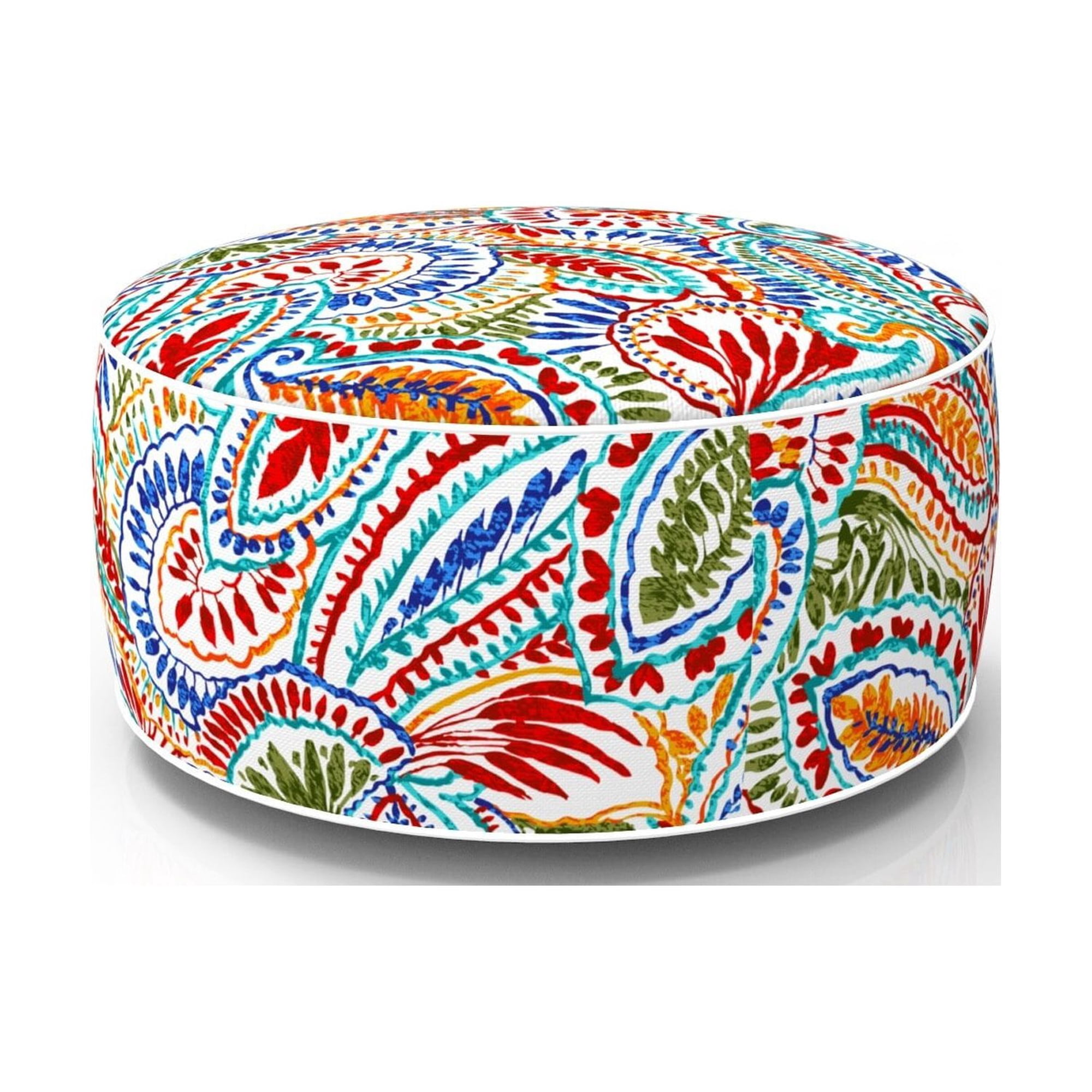 Fabritones Inflatable Footstool Ottoman Red and Blue Paisley Round 21x9 Inch Patio Foot Stools and Ottomans Portable Footrest Used for Outdoor Camping Home Yoga Foot Rest