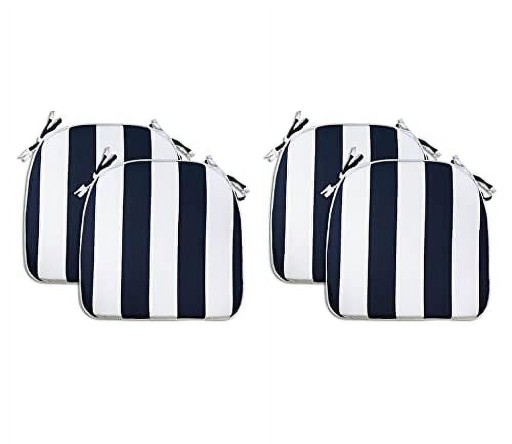 Fabritones Outdoor Chair Cushions Set of 4 Navy Patio Seat Cushions with Ties 16x17 Inch Stripe Pattern U-Shape Chair Pads for Outdoor Patio Furniture Garden Home Office Use