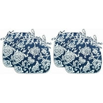 Fabritones Outdoor Seat Cushions Navy Leaves Set of 4 Patio Chair Cushions with Ties 16x17 Inch Square Chair Pads