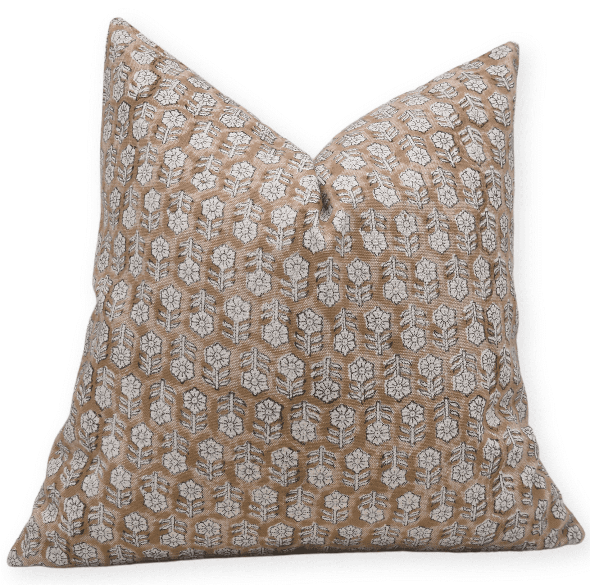 Fabritual Floral Block Print Linen Pillow Cover - 14x20 Inch, Handmade Boho Decor For Sofa, Green & Yellow