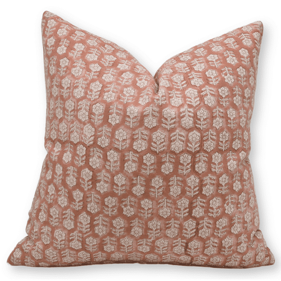 Fabritual Block Print Duck Canvas 14x36 Throw Pillow Covers, Handmade Vintage Pillow Covers For Sofa and Couch, Floral Print Outdoor Cushion Cover With Boho Home Decor (Tulsi Buti, Orange)