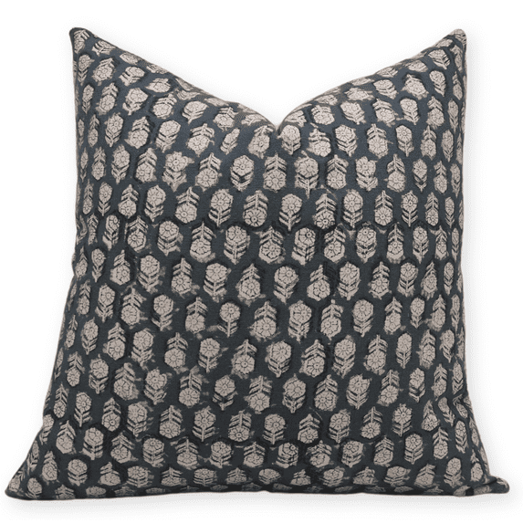 Fabritual Block Print Duck Canvas 16x16 Throw Pillow Covers, Handmade Vintage Pillow Covers For Sofa and Couch, Floral Print Outdoor Cushion Cover With Boho Home Decor (Tulsi Buti, Dark Blue)