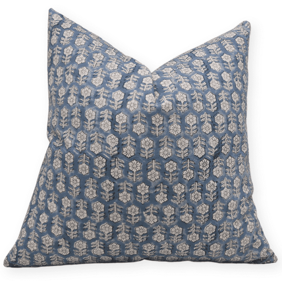 Fabritual Block Print Duck Canvas 20x20 Throw Pillow Covers, Handmade Vintage Pillow Covers For Sofa and Couch, Floral Print Outdoor Cushion Cover With Boho Home Decor (Tulsi Buti, Blue)