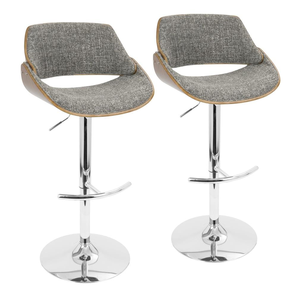 Fabrizzi Mid-Century Chrome & Walnut Adjustable Swivel Barstool - Set of 2