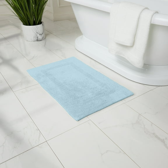 Fabstyles 100% Cotton Reversible Bath Rug 3200 GSM Soft & Absorbent Heavyweight Bath Mat, Blue, 20x32