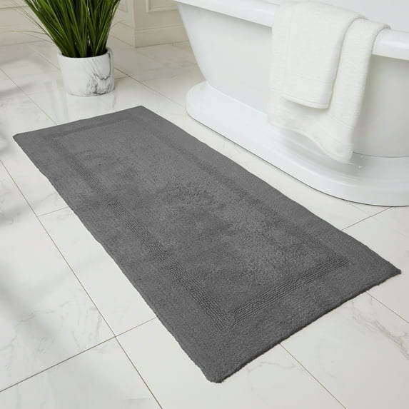 Fabstyles 100% Cotton Reversible Bath Rug Runner 3200 GSM Soft & Absorbent Heavyweight Bath Mat, Grey, 24x60