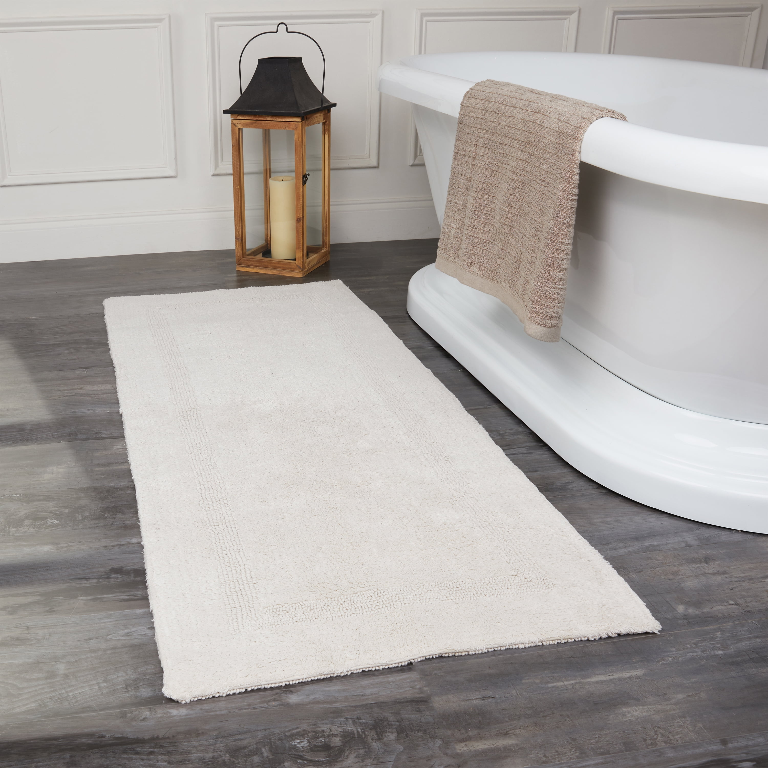 Fabstyles 100% Cotton Reversible Bath Rug Runner 3200 GSM Soft & Absorbent Heavyweight Bath Mat, Linen, 24x60