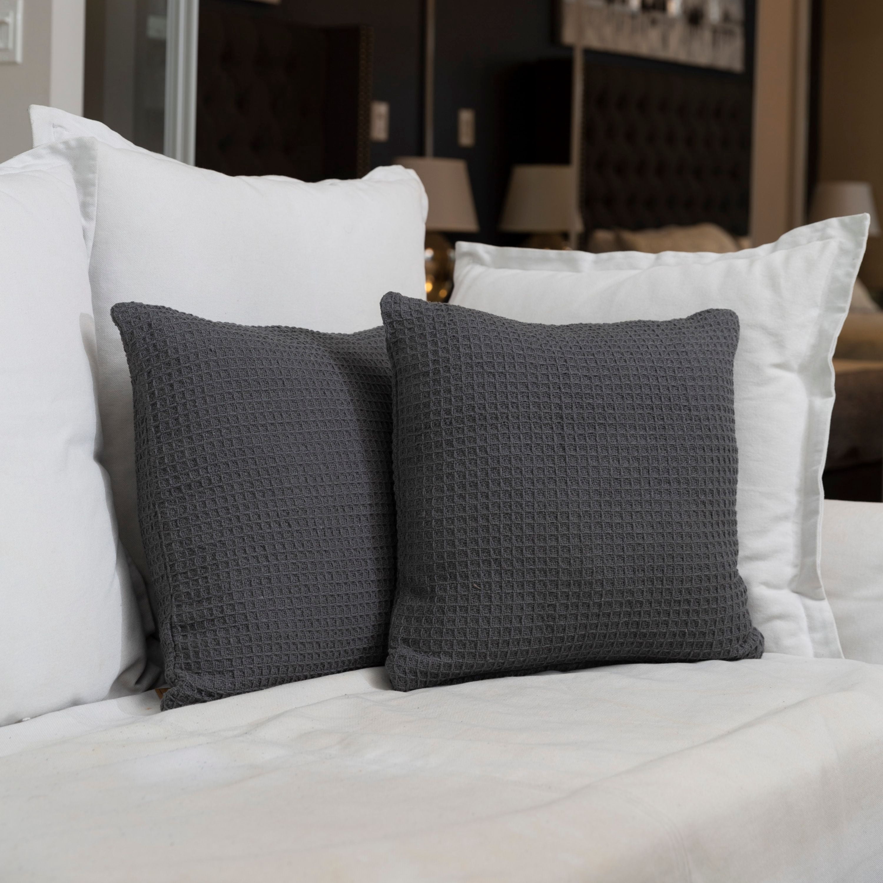 Fabstyles 18" Throw Pillow with Poly-Insert 100% Waffle Weave Cotton Cover (Set of 2)