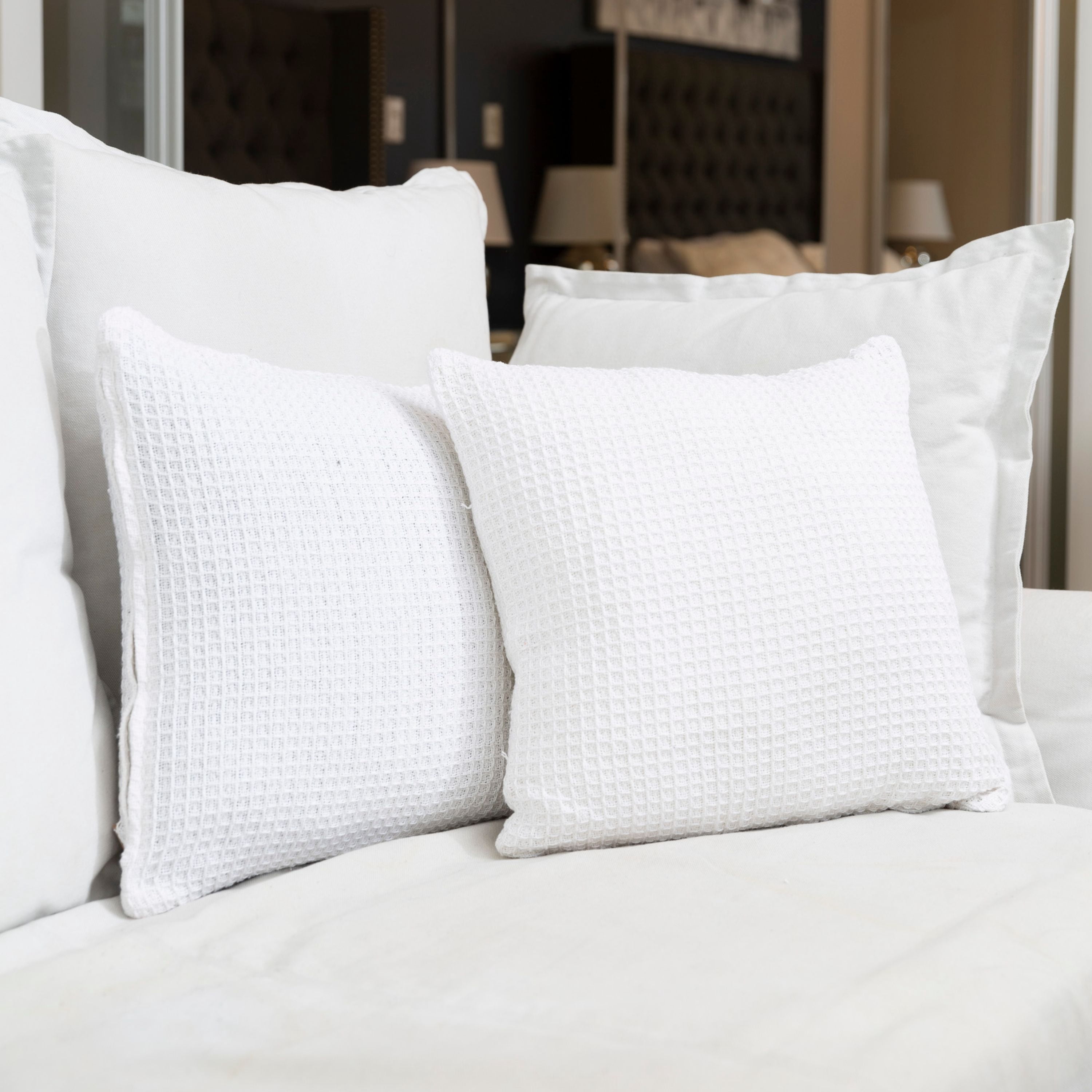 Fabstyles 18" Throw Pillow with Poly-Insert 100% Waffle Weave Cotton Cover (Set of 2)