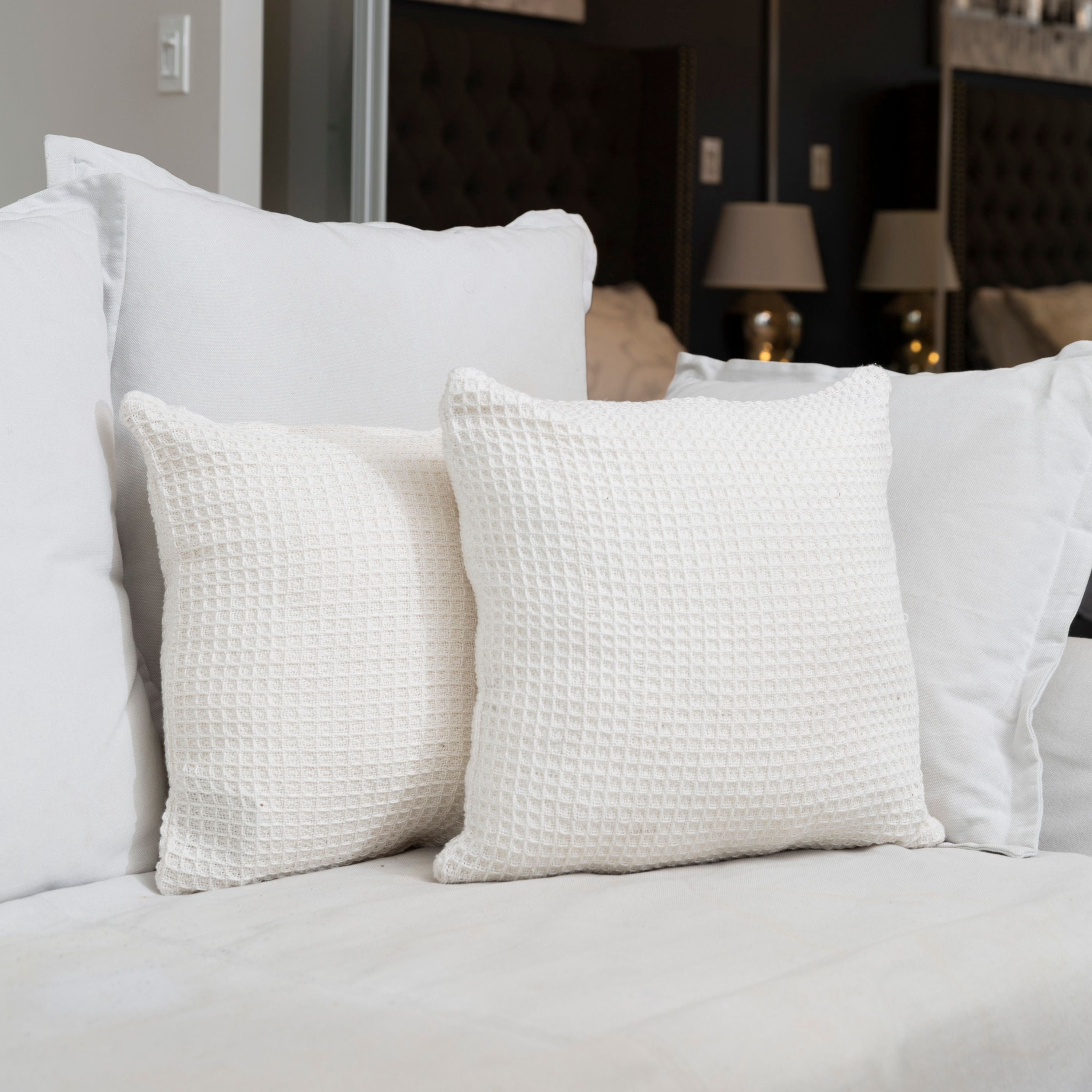 Fabstyles 18" Throw Pillow with Poly-Insert 100% Waffle Weave Cotton Cover (Set of 2)