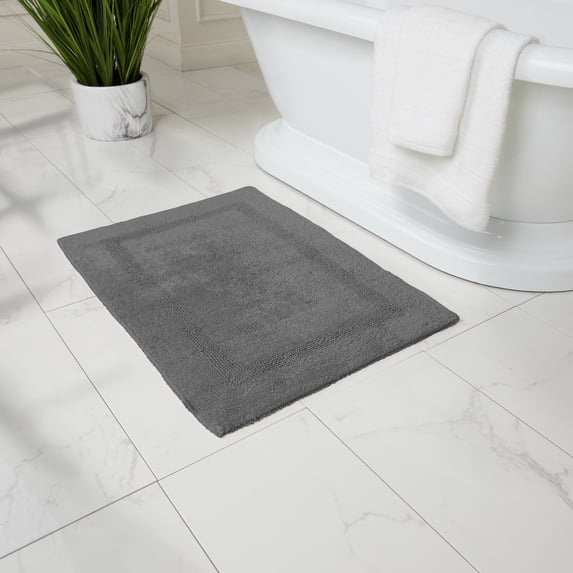 Fabstyles Border Grey Cotton Bath Rugs, 24 in x 36 in, 2 Pieces