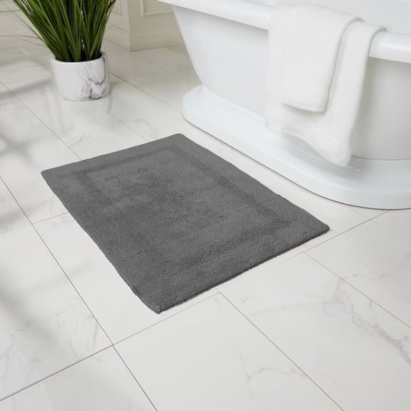Fabstyles Border Grey Cotton Bath Rugs, 24 in x 36 in, 2 Pieces