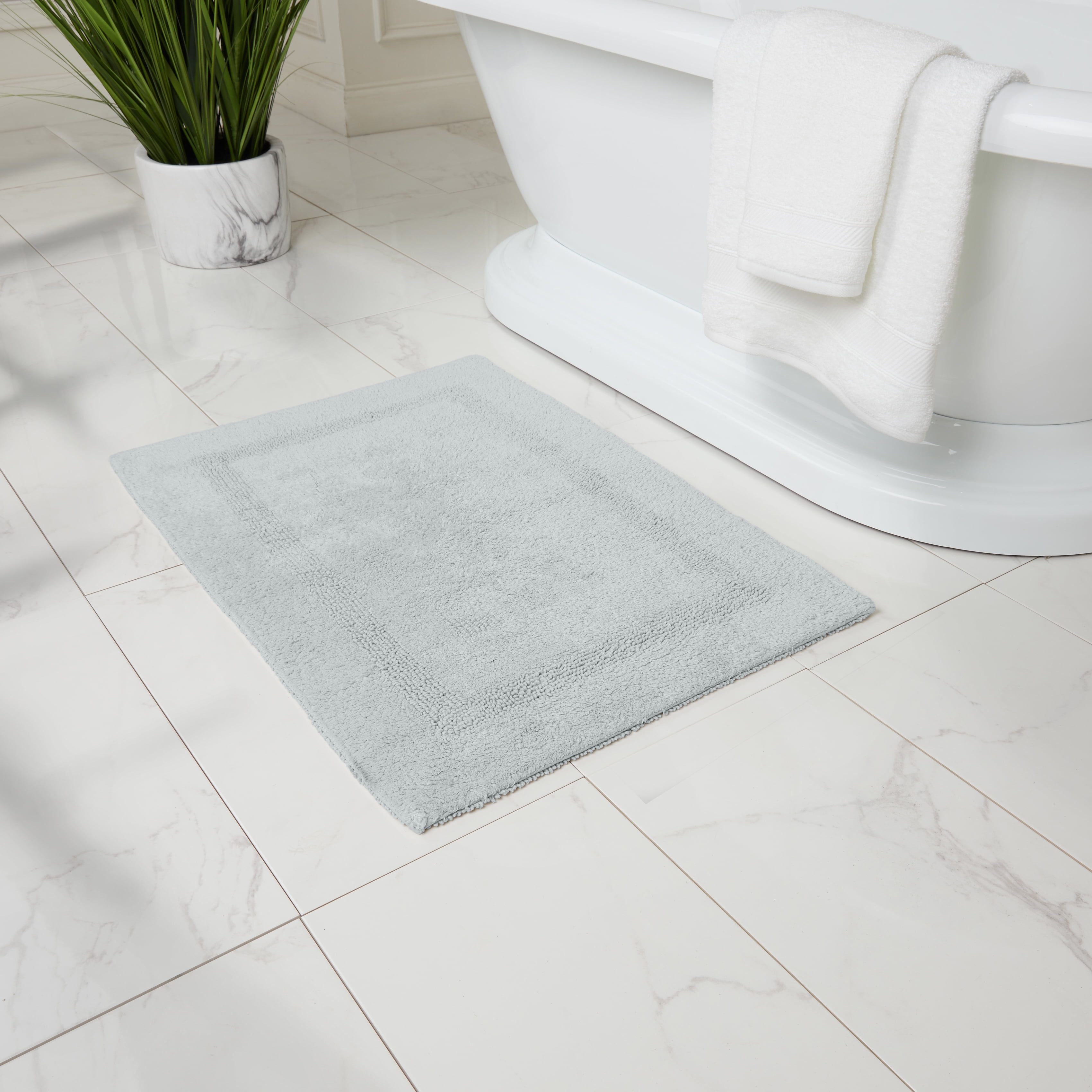 Fabstyles Border Silver Cotton Bath Rugs, 24 in x 36 in, 2 Pieces