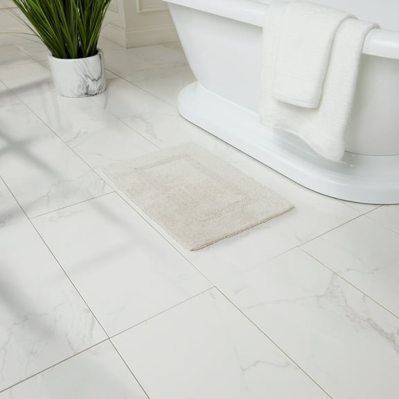 Fabstyles Border Taupe Cotton Bath Rugs, 16 in x 24 in, 2 Pieces