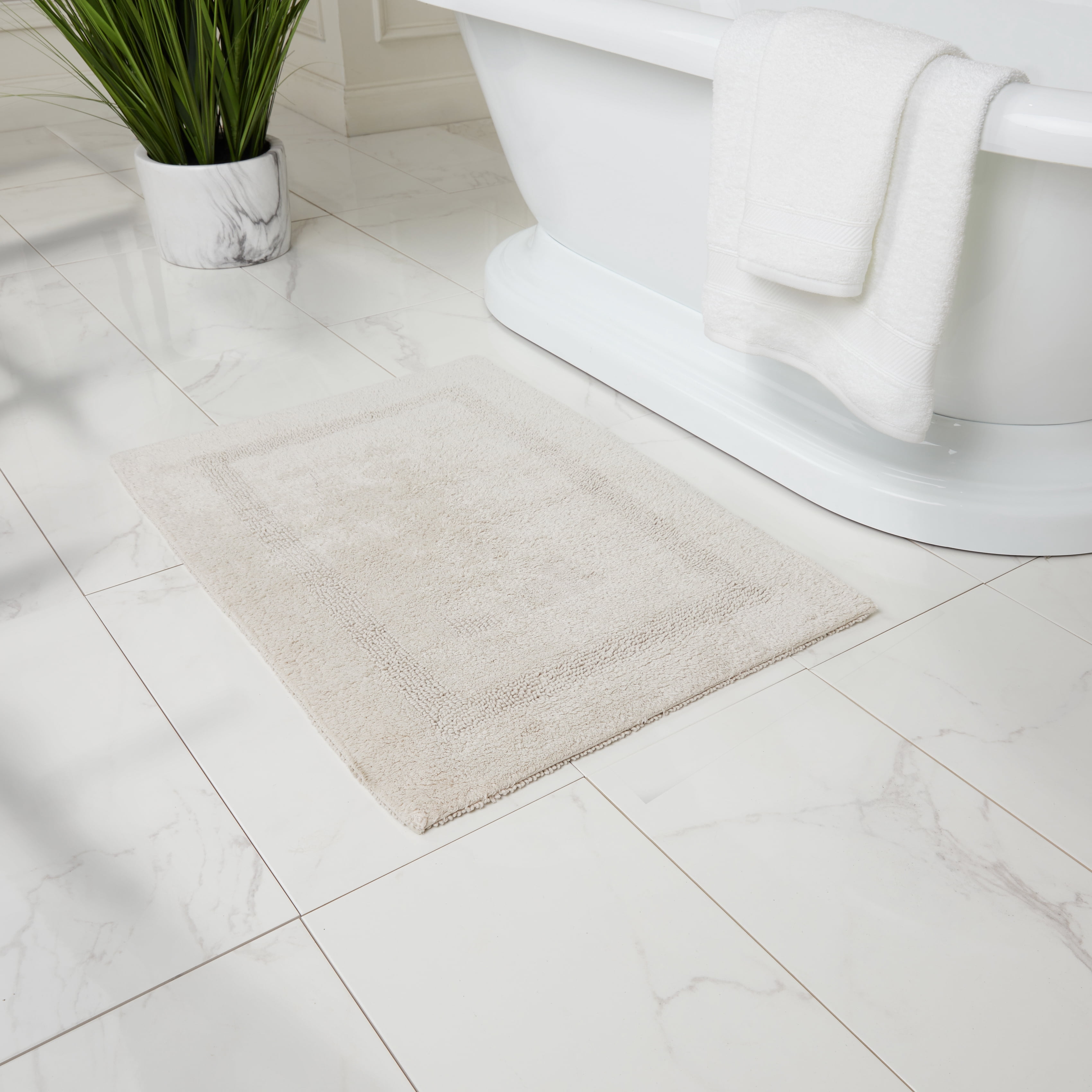 Fabstyles Border Taupe Cotton Bath Rugs, 24 in x 36 in, 2 Pieces