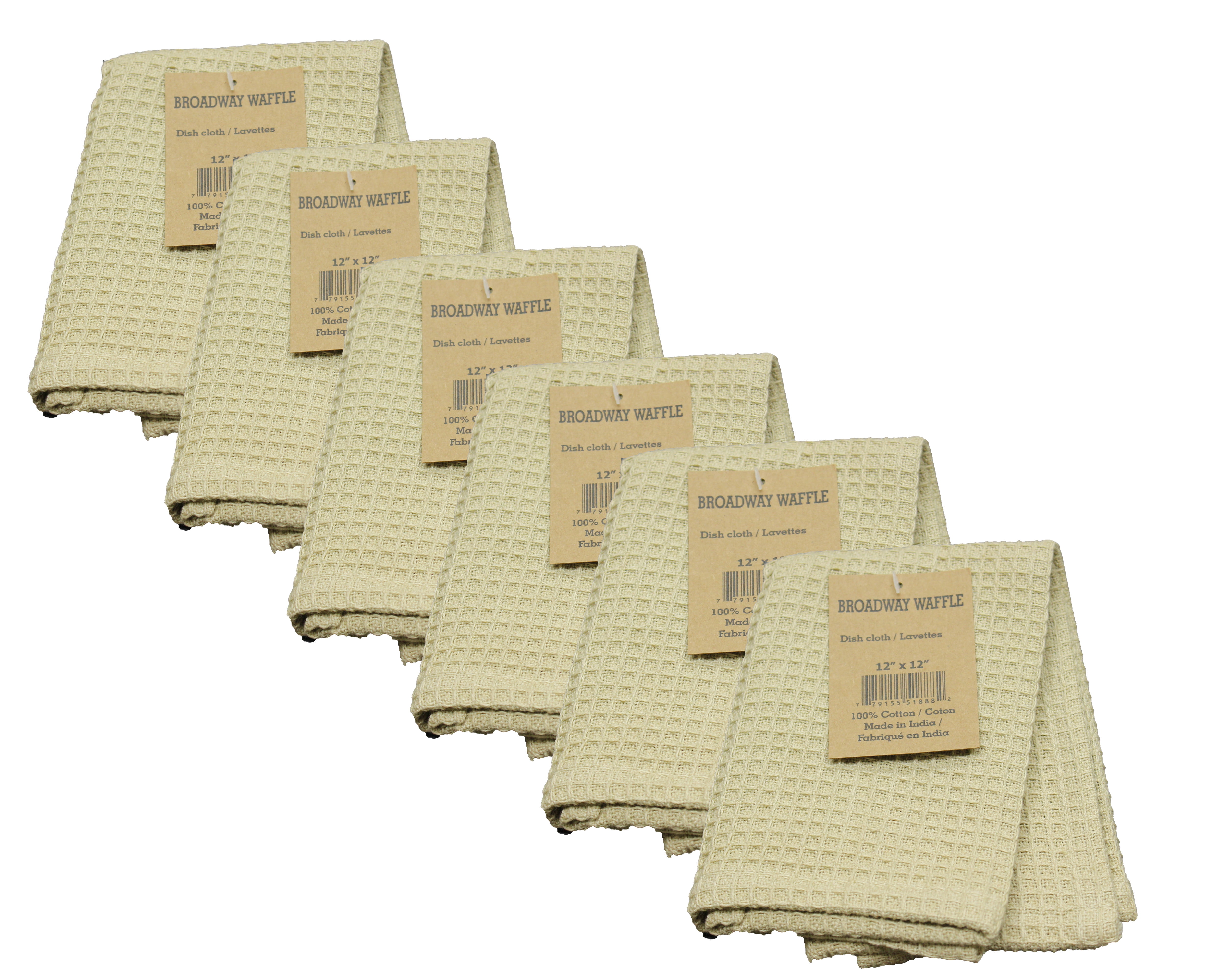 Fabstyles Broadway Waffle 6 Piece Dishcloth Set 100% Cotton, 12" X 12"