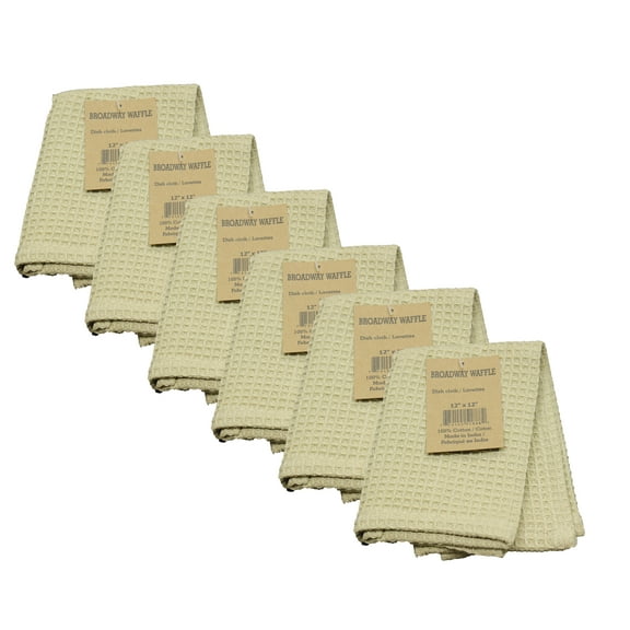 Fabstyles Broadway Waffle 6 Piece Dishcloth Set 100% Cotton, 12" X 12"