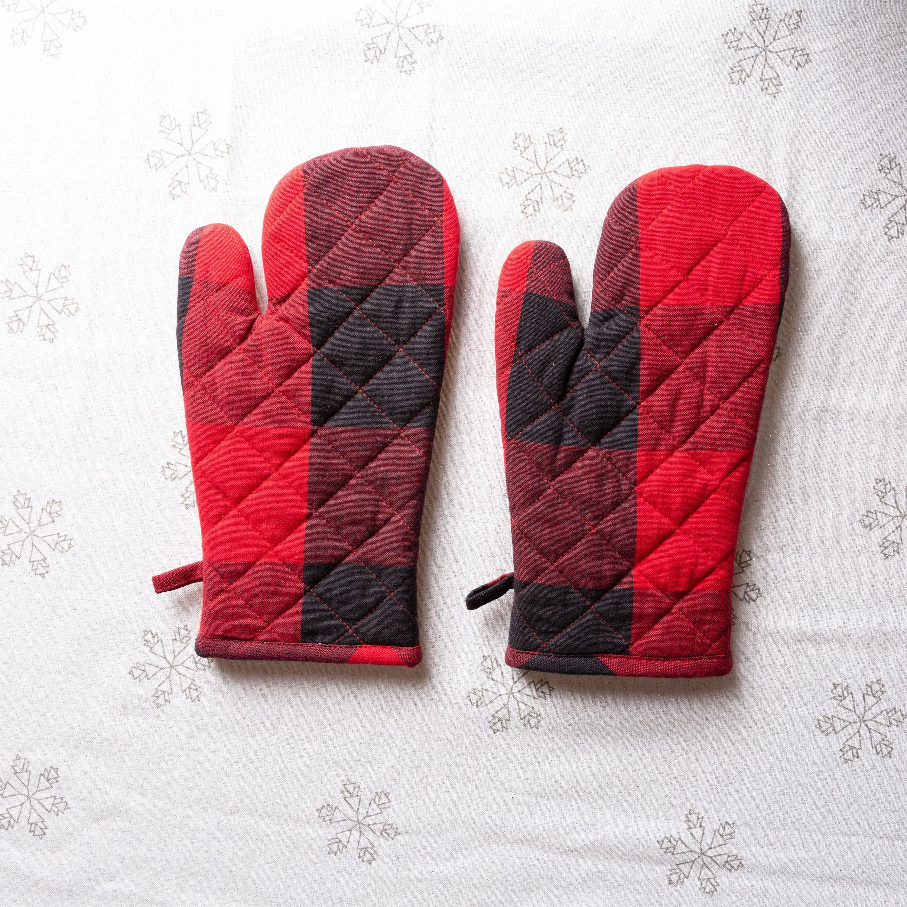 Fabstyles Buffalo Check Terry Oven Mitts (Pair), 100% Cotton, 14" x 7"