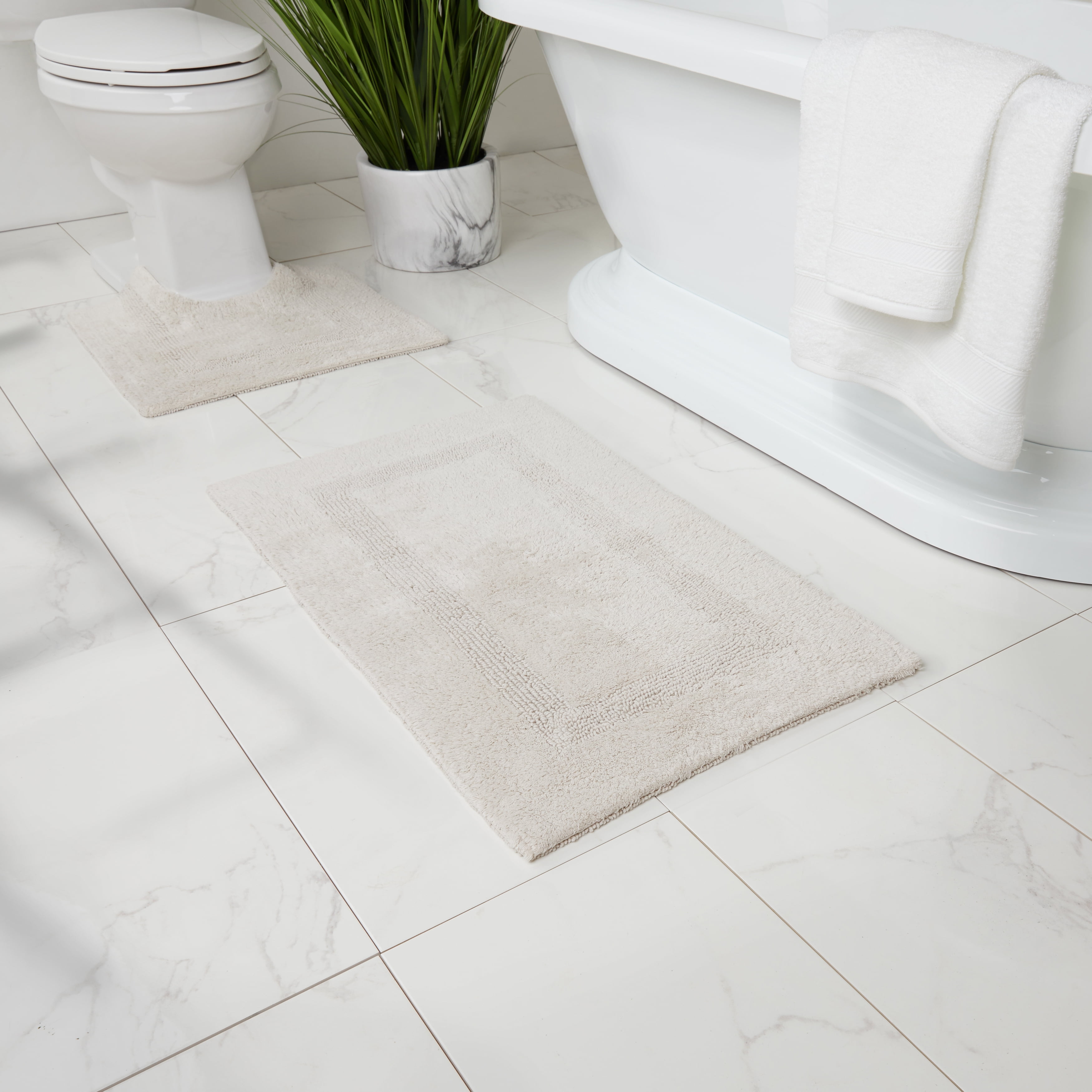 Fabstyles  Soft & Absorbent Reversible Cotton Bath Rug Set of 2 Taupe