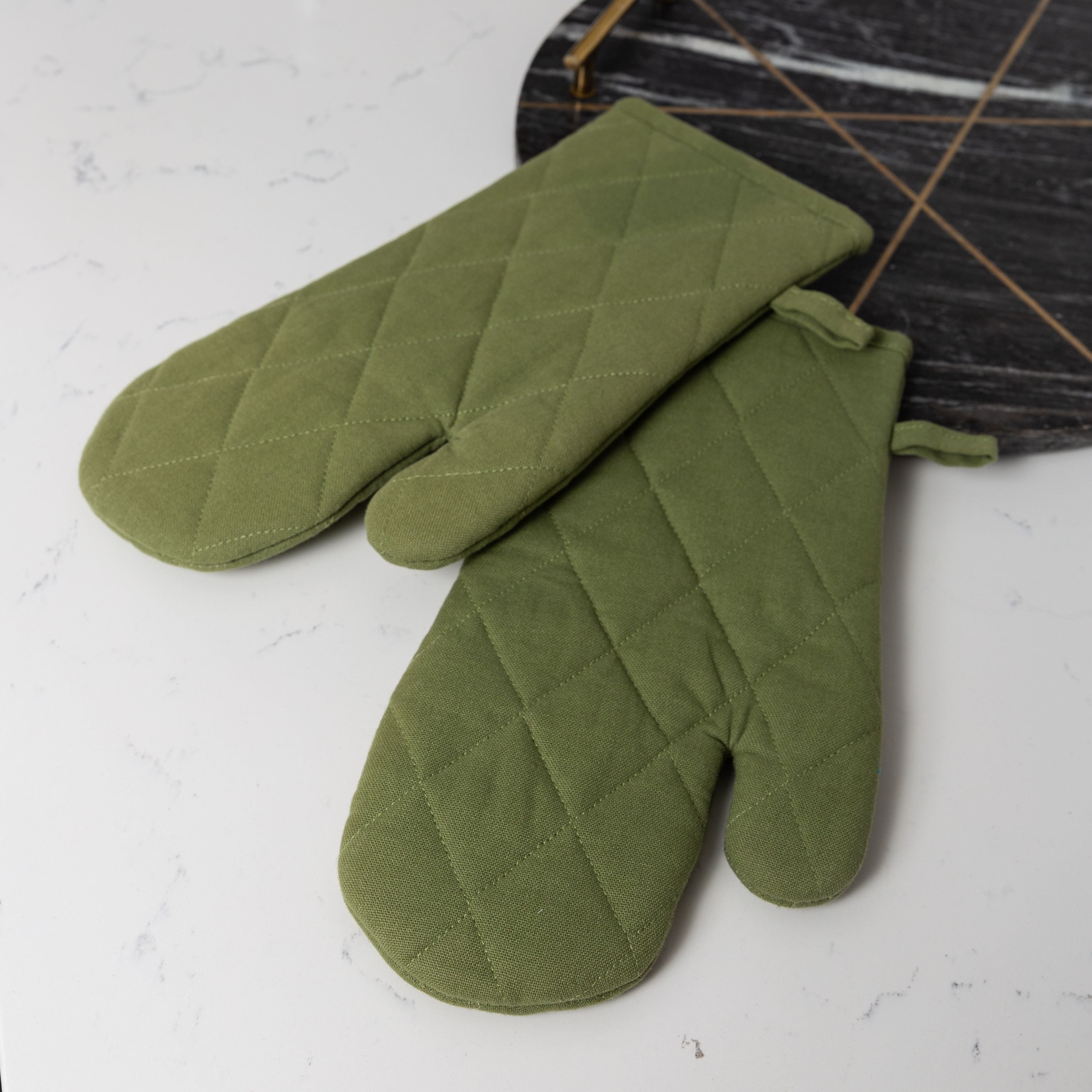 Fabstyles Solo Oven Mitt Set of 2, 100% Cotton Heat Resistant Kitchen Set (7"X12")