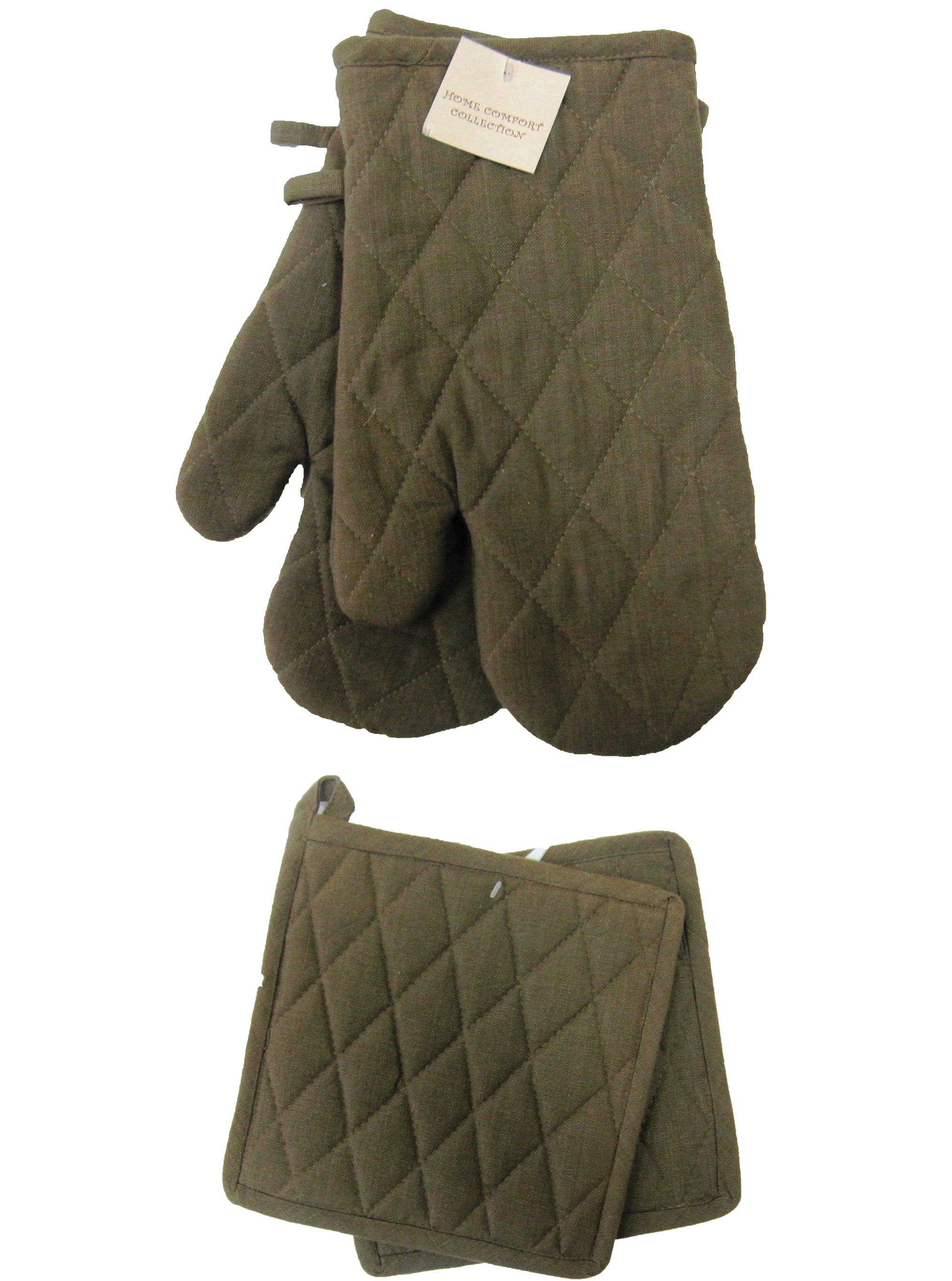 Fabstyles Solo Oven Mitt and Potholder Set of 4, 100% Cotton 2 Piece Oven Mitt and 2 Piece Potholder Heat Resistant Kitchen Linen Set