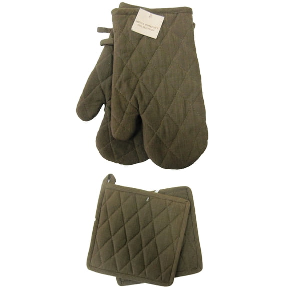 Fabstyles Solo Oven Mitt and Potholder Set of 4, 100% Cotton 2 Piece Oven Mitt and 2 Piece Potholder Heat Resistant Kitchen Linen Set