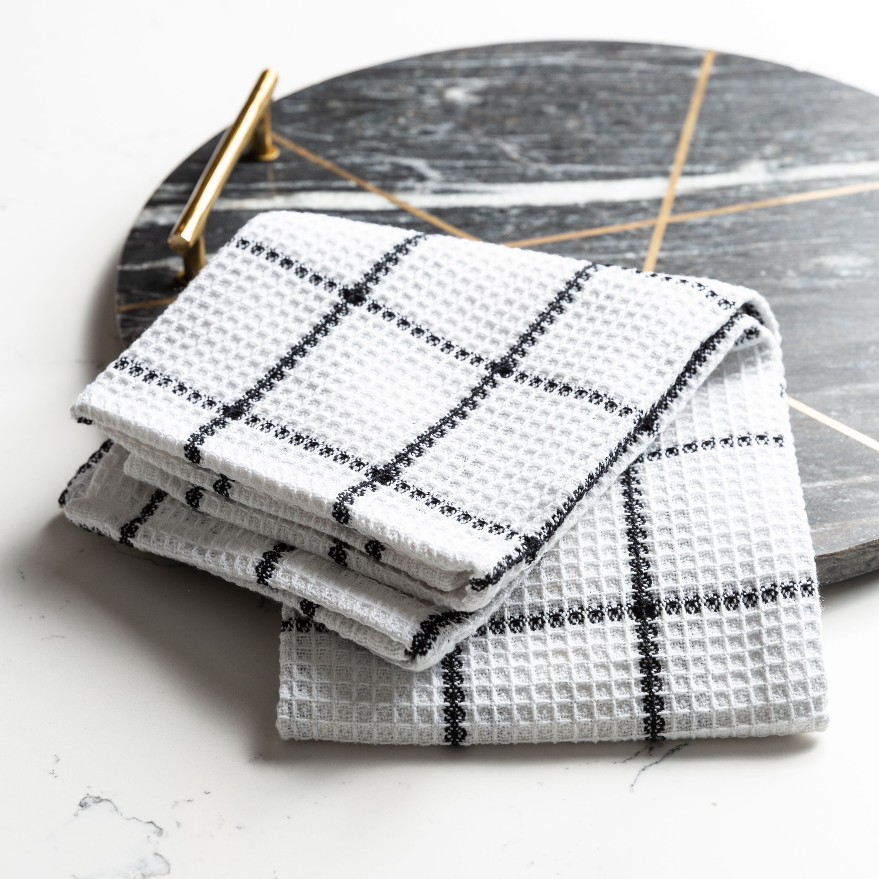 Fabstyles  Solo Waffle Cotton Kitchen Towel Set of 4 - 18x28 Black