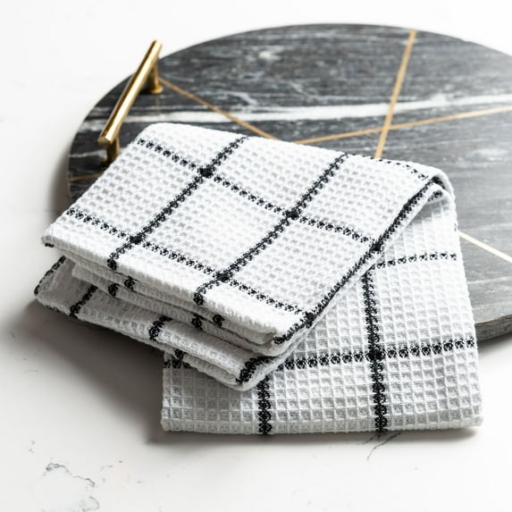 Fabstyles Solo Waffle Cotton Kitchen Towel Set of 4 - 18x28 Black