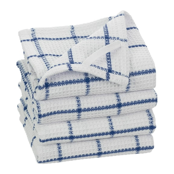 Fabstyles Solo Waffle Cotton Kitchen Towel Set of 4 - 18x28 Blue