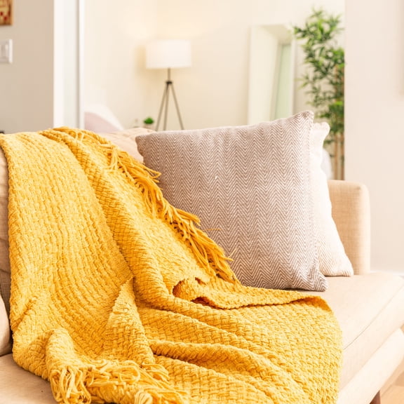Fabstyles Yellow Polyester Throw, 50" x 60"