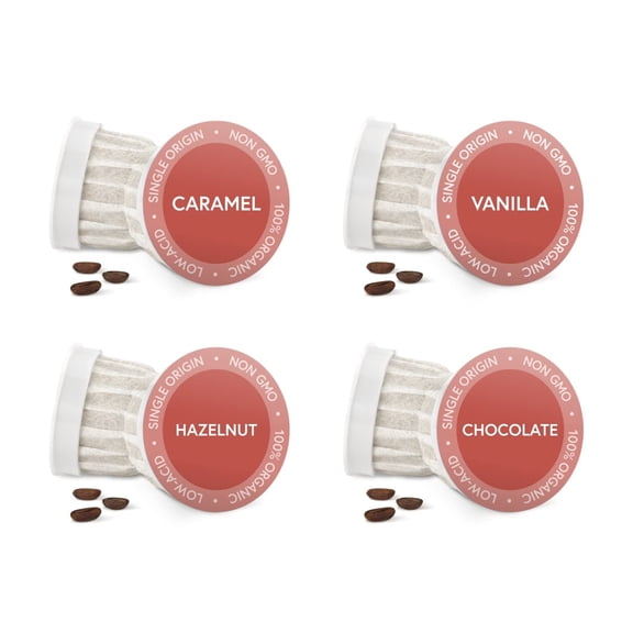 Fabula Organic Coffee Pods Flavored Sampler Pack- Low Acid - Single Origin - Mold Free - Non-GMO - Fair Trade - Only Compatible with Keurig K Cup 1.0 & 2.0 Brewers - 24 Count