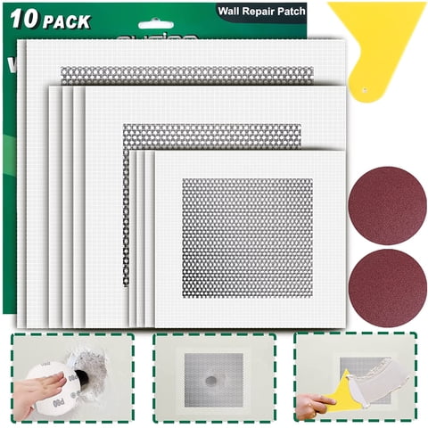 Fabulas 10 Pack Drywall Repair Patches Kit, 4/6/8inch, Aluminum Self-Adhesive Mesh Gray