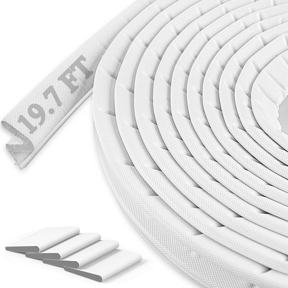Fabulas 19.7 FT Weather Stripping Door Seal, Foam Kerf Door Weather Stripping Soundproof Door Seal Strip for Door Frame Door Insulation, Easy Installation (White, 4 Gaskets)