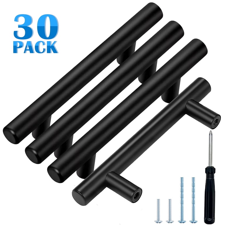 Fabulas Modern 30 Pack Black Cabinet Handles, 3 Inch Stainless Steel Kitchen Drawer Pulls