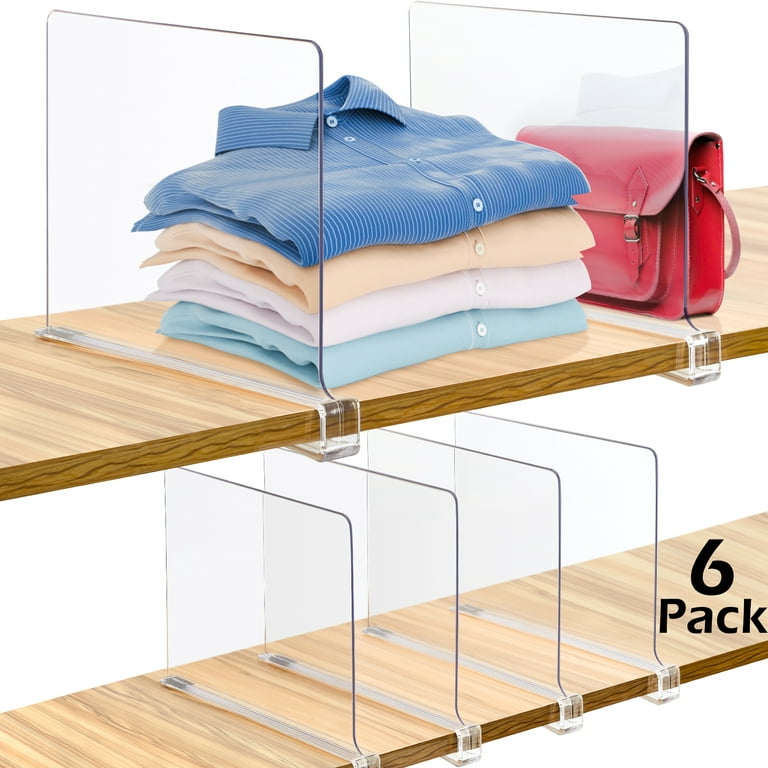 Fabulas Acrylic Clear Shelf Dividers, 6 Pack for Organizer Closets