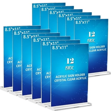 Fabulas Acrylic Sign Holder 8.5 x 11, Clear Plastic Sign Holders for Tabletop Menu Display Stand Vertical T Shape 12 Pack for Commercial Office Store