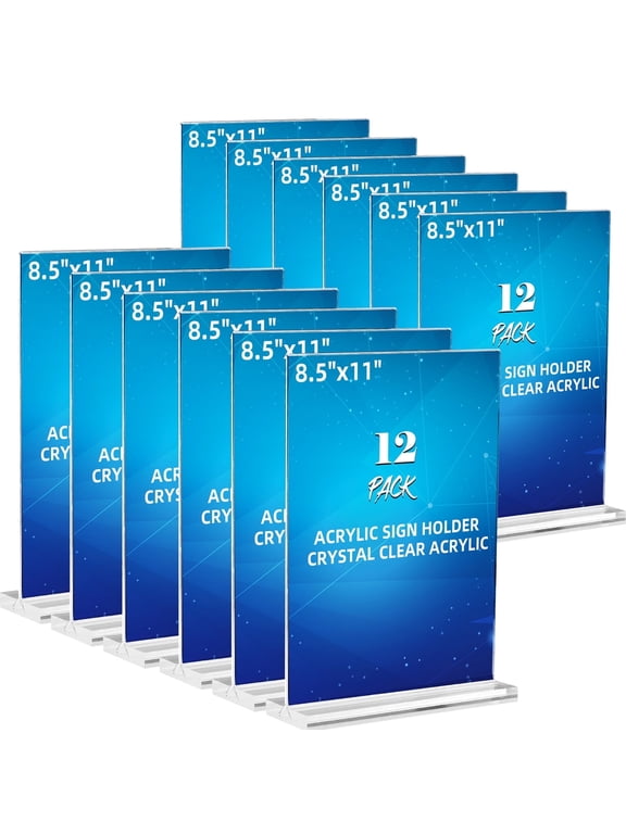 Acrylic Sign Holder 8.5 x 11, Clear Plastic Sign Holders for Tabletop Menu Display Stand Vertical T Shape 12 Pack for Commercial Office Store