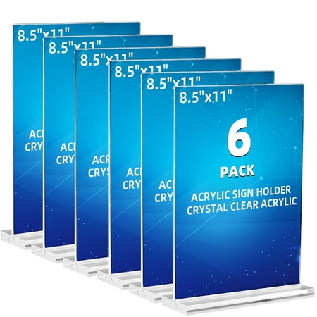 Fabulas Acrylic Sign Holder 8.5 x 11, Clear Plastic Sign Holders for Tabletop Menu Display Stand Vertical T Shape 6 Pack for Commercial Office Store