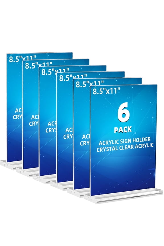 Acrylic Sign Holder 8.5 x 11, Clear Plastic Sign Holders for Tabletop Menu Display Stand Vertical T Shape 6 Pack for Commercial Office Store