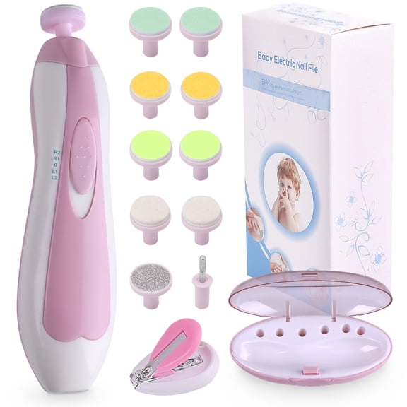 Fabulas Baby Nail File Trimmer Electric with Light for Newborn Infant Kids, Pink