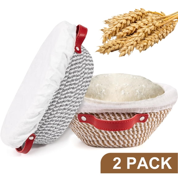 Fabulas Banneton Bread Proofing Basket Set, 9" Round & 10" Oval Cotton Rope Sourdough Proofing Baskets with Liners, Handmade Bread Baking Supplies for Artisan and Homemade Bread