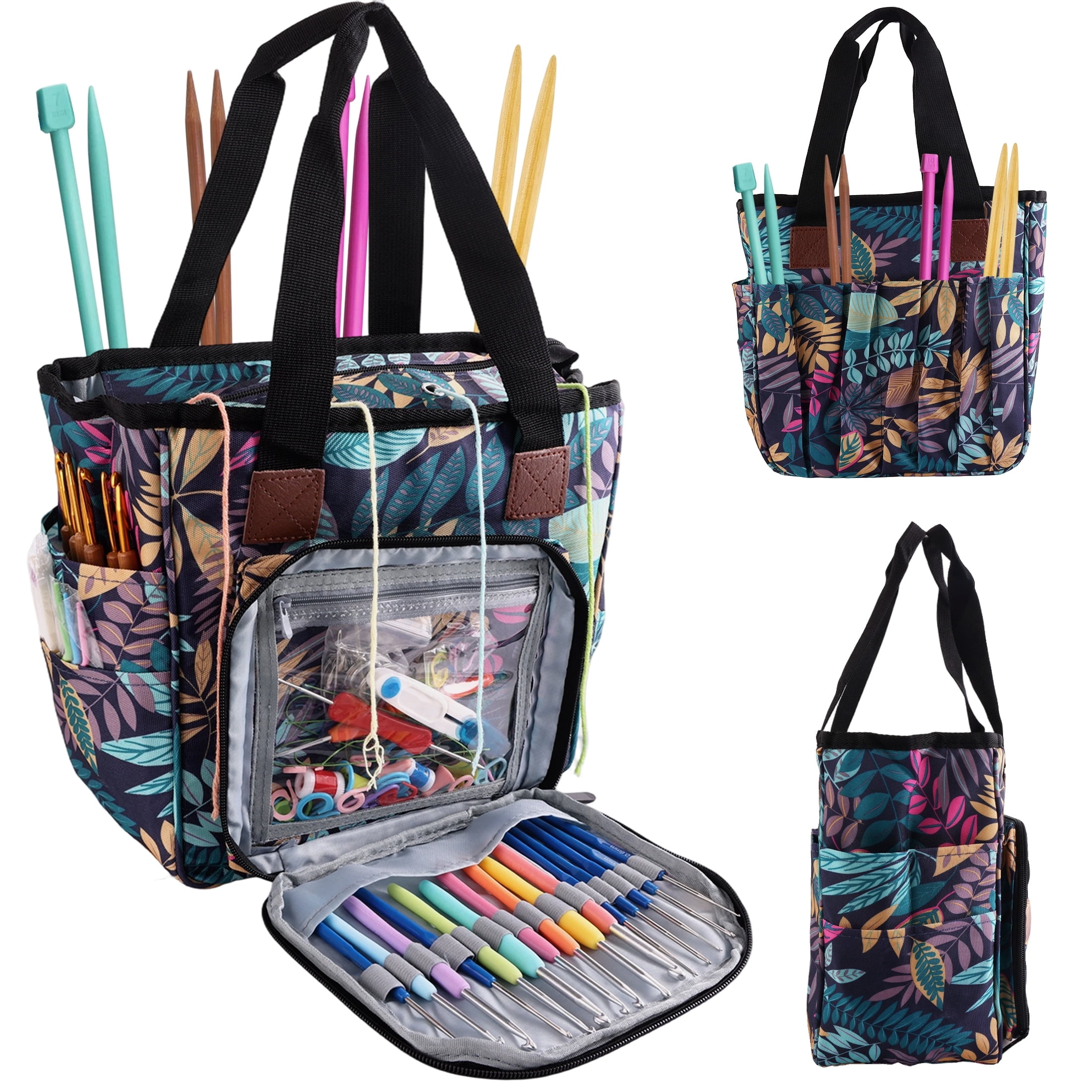 Fabulas Crochet Bag, Yarn Storage Organizer Knitting and Crochet Tote Bag, Portable Yarn Holder for Crocheting Projects, Yarn Bag for Crochet Accessories, Crochet Hooks, Yarn Balls, Blue