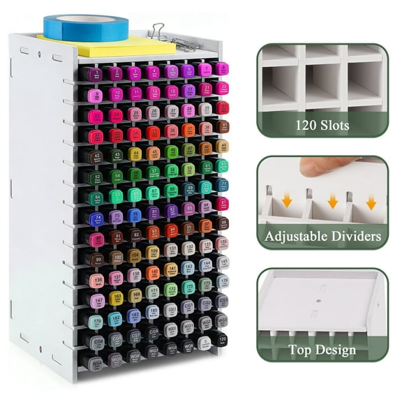 Fabulas Marker Organizer, 120 Slots Marker Holder with Removable Dividers Art Marker Storage Organizer Rack Watercolor Brushes Colored Pencil Organizer for Desk, Office, Home, Classroom