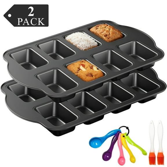 Fabulas Mini Loaf Pan, 2 Pack 8-Cavity Non-Stick Baking Bread and Brownie Pan Set, Heavy Duty Banana Bread Pan Cheesecake Mold for DIY Home Baking