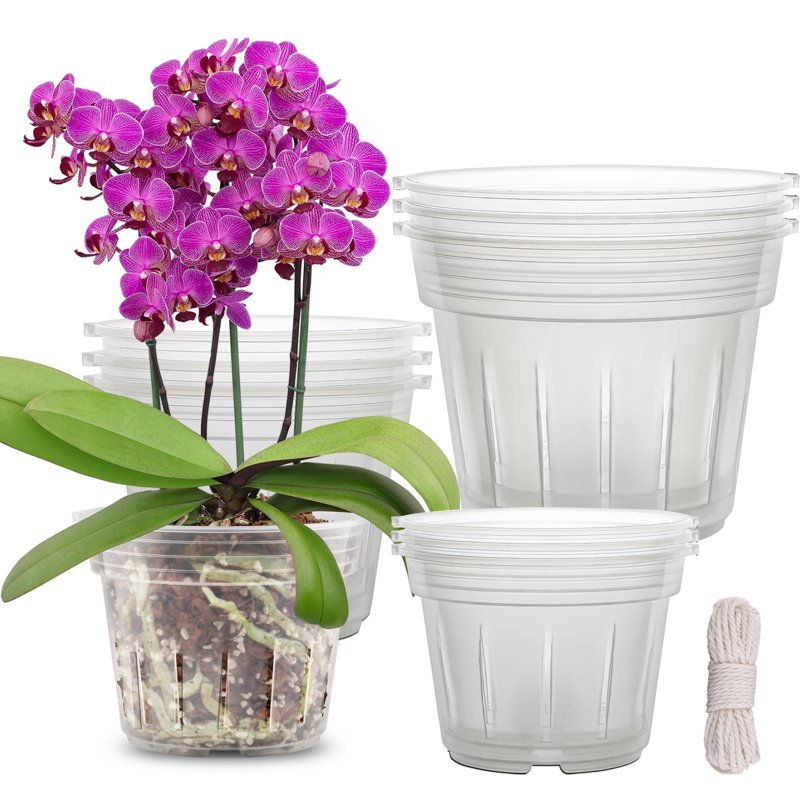 Fabulas Orchid Pot, 9 Pack Clear Orchid Pots with Holes, 3 Each of 4.8, 5.7 and 6.4 Inch Plastic Orchid Pots for Repotting, Breathable Slotted Orchids Planter, Flower Plant Pot Indoor Outdoor