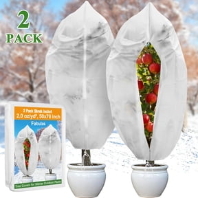 Fabulas Plant Covers Freeze Protection, 2 Pack Shrub Jacket for Winter, 50 x 70 inch 2.0 oz/yd² for Cold Weather Outdoor Potted Plants Fruits